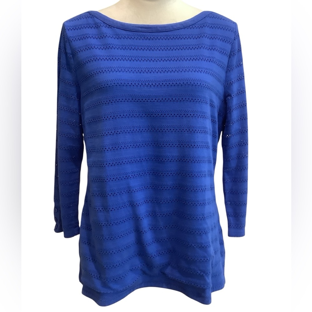 Talbots Petite Blue Body Lined Eyelet Top Size LP